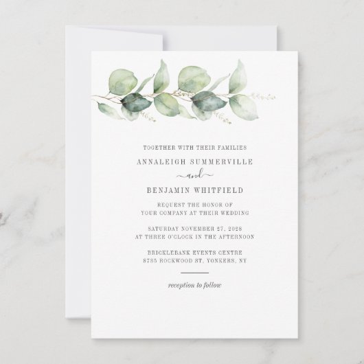 Eukalyptus-Blätter Grüne Hochzeit Einladung (Vorderseite)