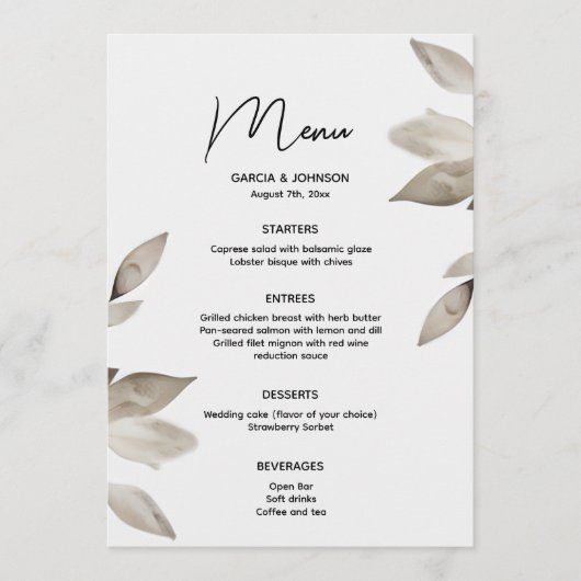 Eukalyptus-Blätter Hochzeiten Menükarte (Vorderseite)