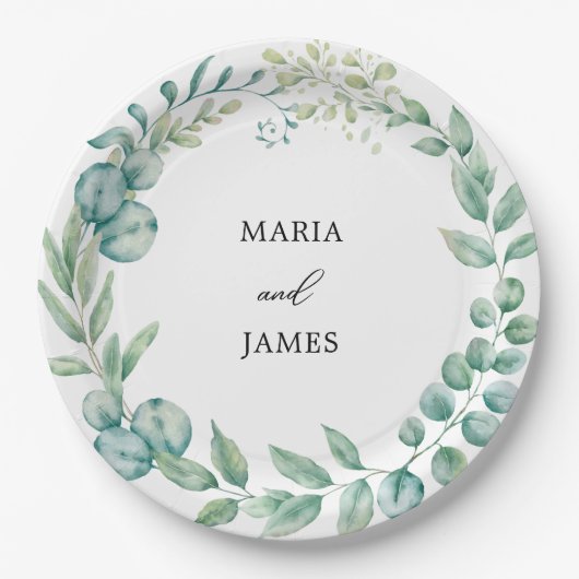 Eukalyptus-Blätter Hochzeiten Pappteller (Vorderseite)