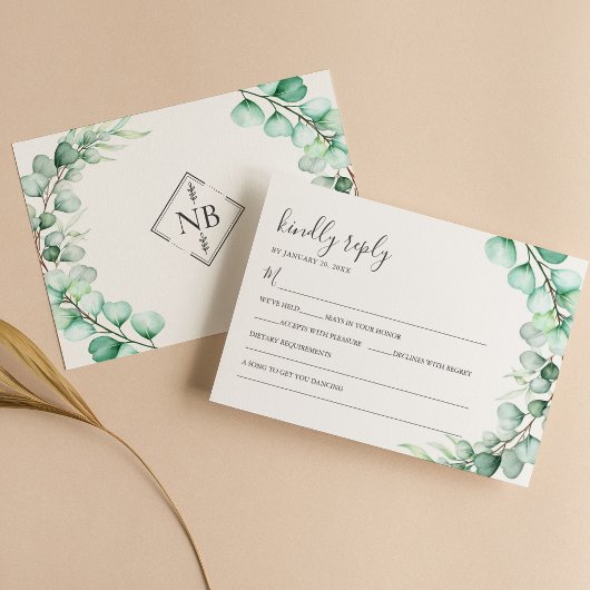Eukalyptus-Blätter Hochzeiten RSVP Karte