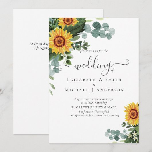 Eukalyptus-Blätter Hochzeiten: rustikale Sonnenblu (Vorne/Hinten)