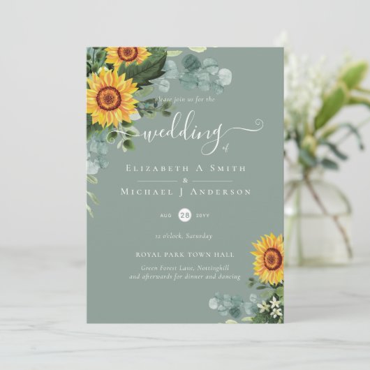 Eukalyptus-Blätter Hochzeiten: rustikale Sonnenblu (Stehend Vorderseite)