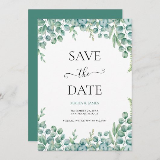 Eukalyptus-Blätter Hochzeiten Save The Date (Vorne/Hinten)