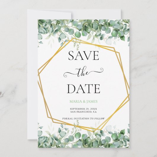 Eukalyptus-Blätter Hochzeiten Save The Date (Vorderseite)