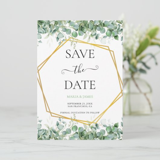 Eukalyptus-Blätter Hochzeiten Save The Date (Stehend Vorderseite)
