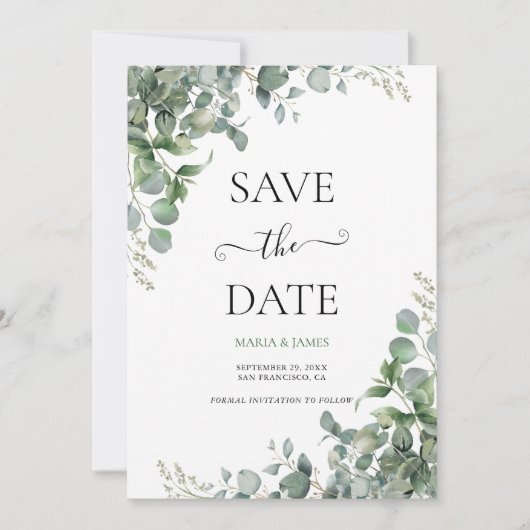 Eukalyptus-Blätter Hochzeiten Save The Date (Vorderseite)