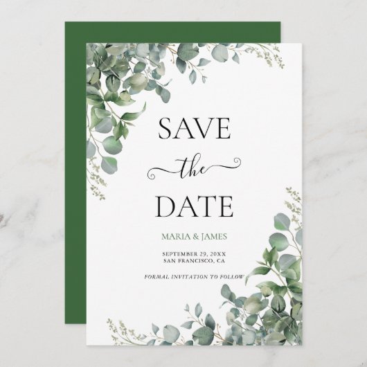 Eukalyptus-Blätter Hochzeiten Save The Date (Vorne/Hinten)