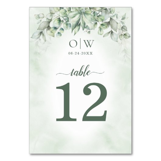 Eukalyptus-Blätter Hochzeiten Tischnummer (Vorderseite)
