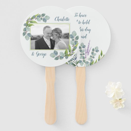 Eukalyptus-Blätter Hochzeitfan-Foto im Sprichwort Fächer (Vorne und Hinten)