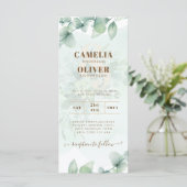 Eukalyptus-Blätter Hochzeitseinladungen digital Menükarte (Stehend Vorderseite)