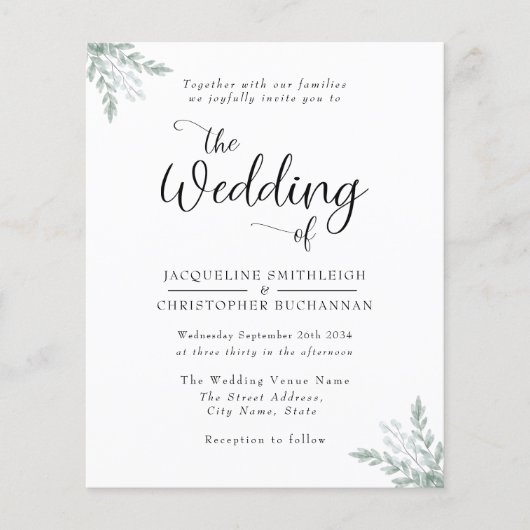 Eukalyptus-Blätter Hochzeitsfeiern Flyer (Vorne)