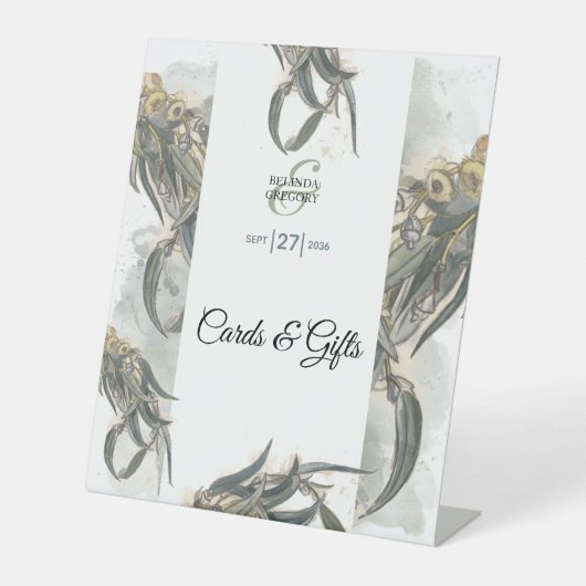 Eukalyptus-Blätter Hochzeitskarten für Wasserfarbe Sockelschild (Vorderseite)