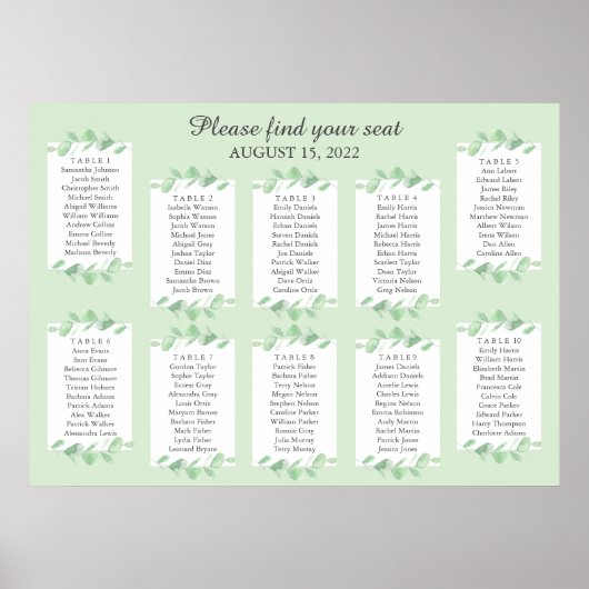 Eukalyptus-Blätter. Hochzeitskartentabelle Poster (Vorne)