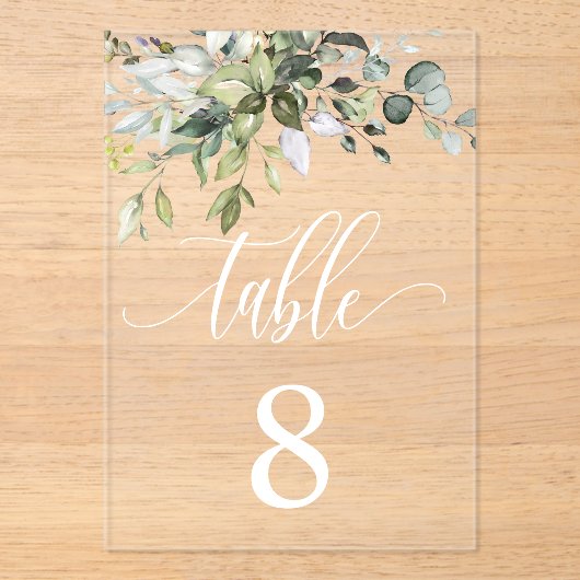 Eukalyptus-Blätter Hochzeitsplattform Acryleinladungen (Vorderseite)