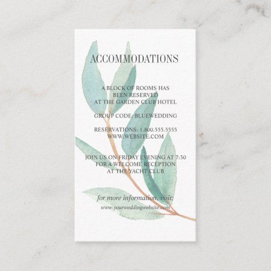 Eukalyptus-Blätter Hochzeitsreise Begleitkarte (Vorderseite)