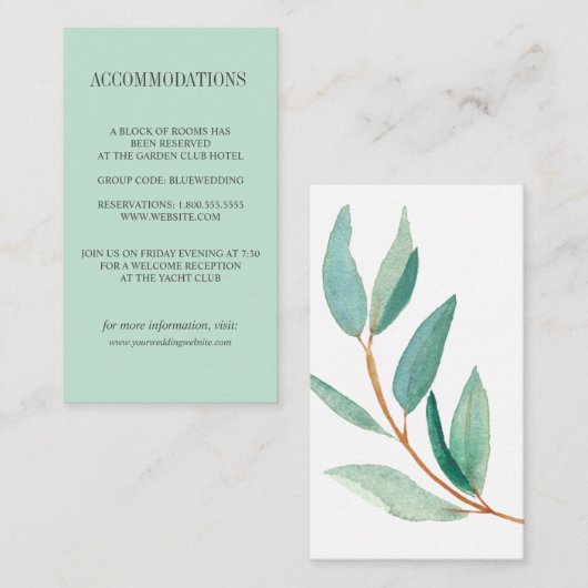 Eukalyptus-Blätter Hochzeitsreise Begleitkarte (Vorne/Hinten)
