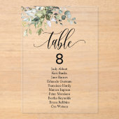 Eukalyptus-Blätter Hochzeitsstichtabelle Acryleinladungen (Vorderseite)
