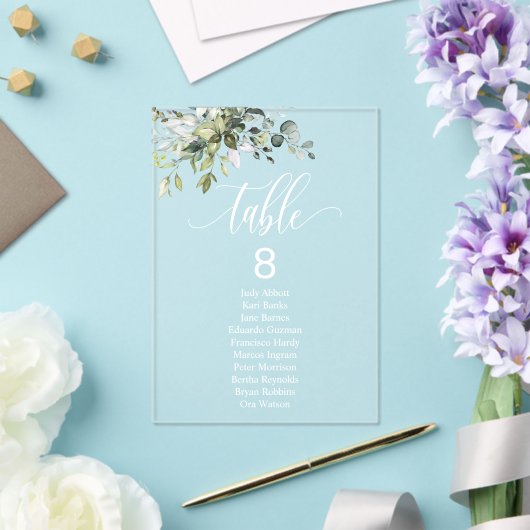 Eukalyptus-Blätter Hochzeitsstichtabelle Acryleinladungen (In Situ (Hochzeit))