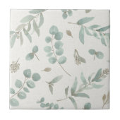 Eukalyptus-Blätter im Watercolorbeigehintergrund Fliese (Vorderseite)