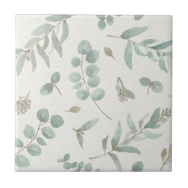 Eukalyptus-Blätter im Watercolorbeigehintergrund Fliese