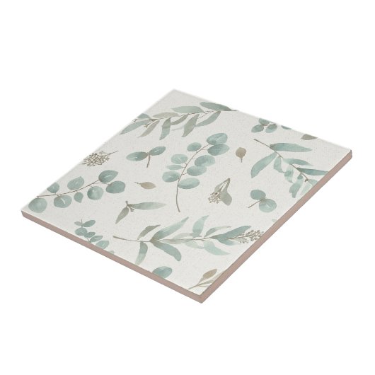 Eukalyptus-Blätter im Watercolorbeigehintergrund Fliese (Seite)