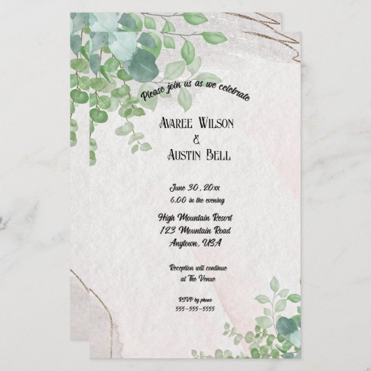 Eukalyptus-Blätter in Aquarellen in Goldrahmen (Vorne/Hinten)