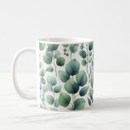 Eukalyptus-Blätter in Aquarellfarben Kaffeetasse (Links)
