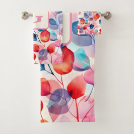 Eukalyptus-Blätter in Farbtönen, monogramm Badhandtuch Set