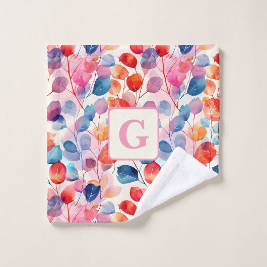 Eukalyptus-Blätter in Farbtönen, monogramm Badhandtuch Set (Waschlappen)