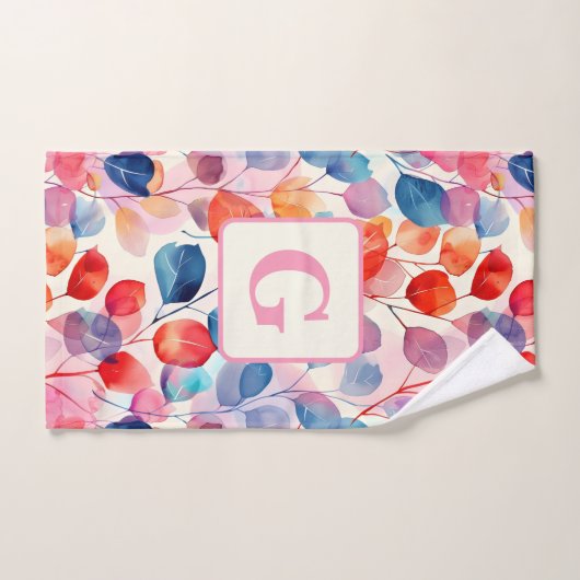 Eukalyptus-Blätter in Farbtönen, monogramm Badhandtuch Set (Handtuch)