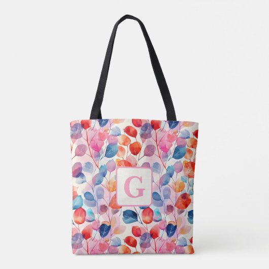 Eukalyptus-Blätter in Farbtönen, monogramm Tasche (Rückseite)