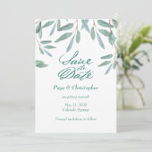 Eukalyptus-Blätter in grünen Blättern Save the Dat Date (Stehend Vorderseite)