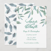 Eukalyptus-Blätter in grünen Blättern Save the Dat Date (Vorne/Hinten)