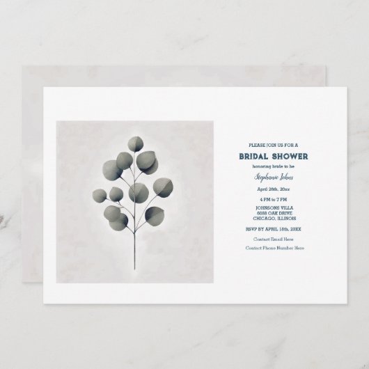 Eukalyptus Blätter Leaf Art Wedding Brautparty Einladung (Vorne/Hinten)