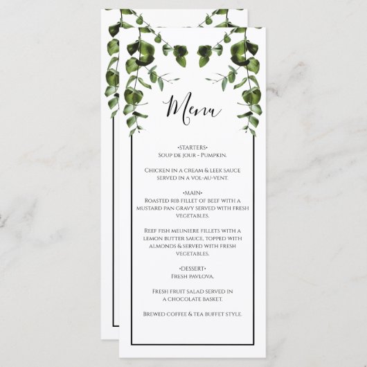 Eukalyptus-Blätter Menükarte (Vorne/Hinten)
