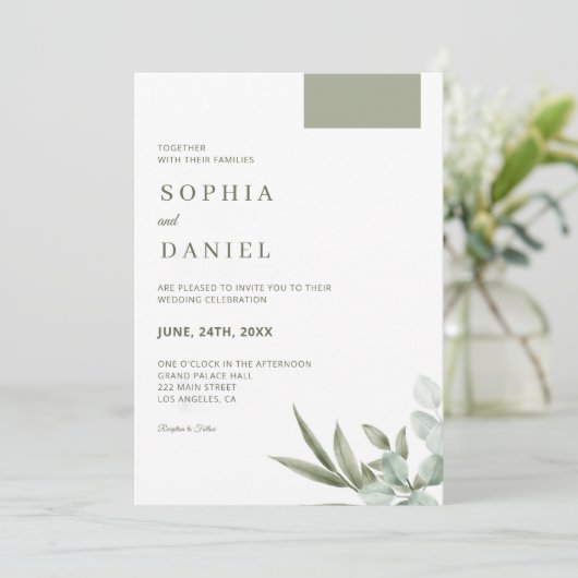 Eukalyptus-Blätter Minimalistische Einladung zur H (Stehend Vorderseite)