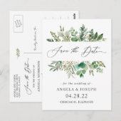 Eukalyptus-Blätter mit Hochzeitsstichtag Postkarte (Vorne/Hinten)