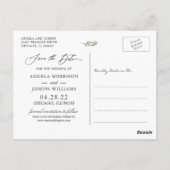 Eukalyptus-Blätter mit Hochzeitsstichtag Postkarte (Rückseite)