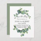 Eukalyptus-Blätter mit Hochzeitsstichtag Save The Date (Vorne/Hinten)