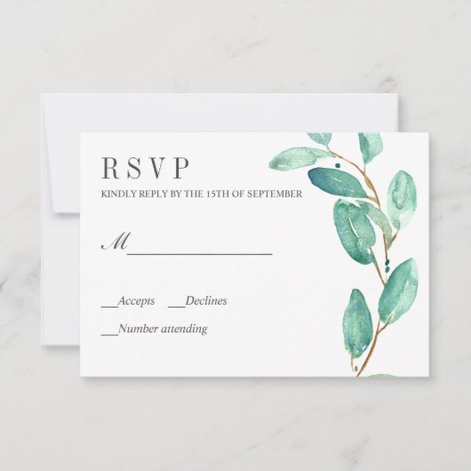Eukalyptus-Blätter mit Hochzeitstipendium RSVP Karte (Vorderseite)