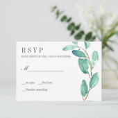 Eukalyptus-Blätter mit Hochzeitstipendium RSVP Karte (Stehend Vorderseite)