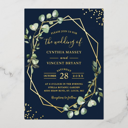 Eukalyptus-Blätter mit modisch geometrischen Forme Folieneinladung (Vorderseite)