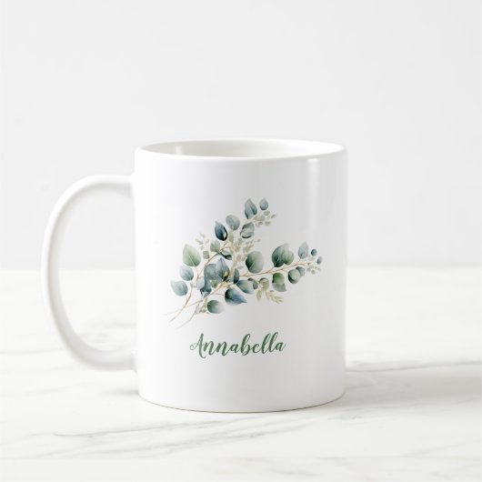 Eukalyptus-Blätter mit Namensgeschenk Kaffeetasse (Links)