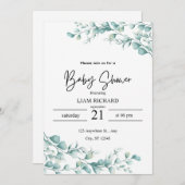 Eukalyptus-Blätter, neutrale Farbtöne, Babydusche Einladung (Vorne/Hinten)