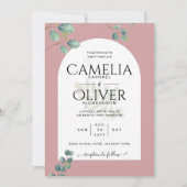 Eukalyptus-Blätter-Overlay-Arch-Hochzeit Einladung (Vorderseite)