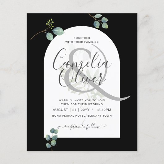 Eukalyptus-Blätter-Overlay-Arch-Hochzeit Flyer (Vorne)
