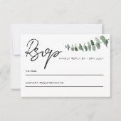 Eukalyptus Blätter QR Code Wedding RSVP Mitteilungskarte (Vorderseite)