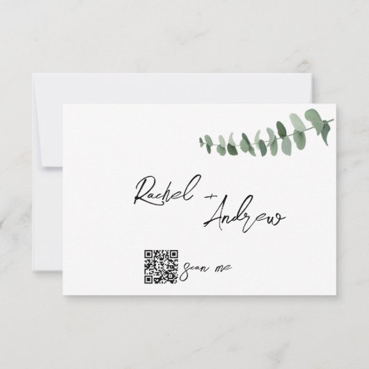 Eukalyptus Blätter QR Code Wedding RSVP Mitteilungskarte (Rückseite)