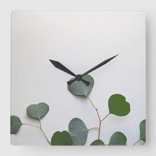 Eukalyptus-Blätter Quadratische Wanduhr (Vorderseite)