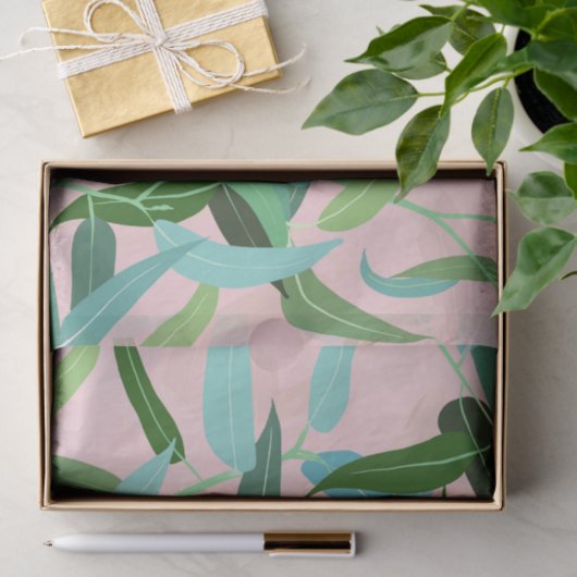 Eukalyptus-Blätter Rosa Design Seidenpapier (Geschenk)